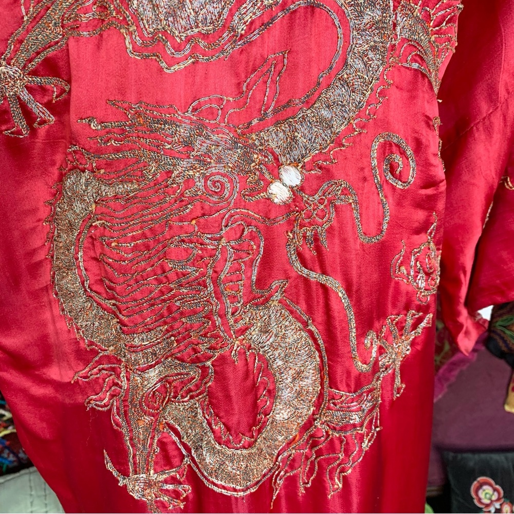 Red Silk Dragon Embroidered Kimono - Picture 5 of 11